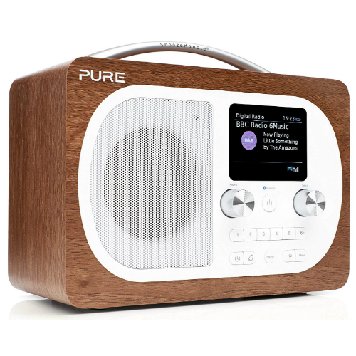Pure Evoke H4 Portable FM/DAB+/DAB Digital Radio – DAB Radio with Bluetooth Music Streaming, Alarms, Touch-Sensitive Snooze Handle and Full Colour Display, Walnut